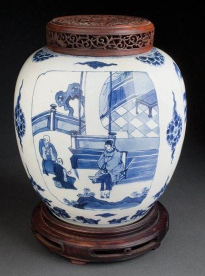 JARRE À GINGEMBRE EN PORCELAINE BLEU ET BLANC...