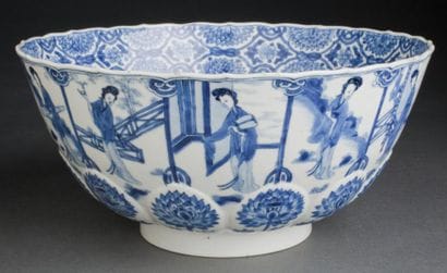 BOL EN PORCELAINE BLEU ET BLANC CHINE, ÉPOQUE...