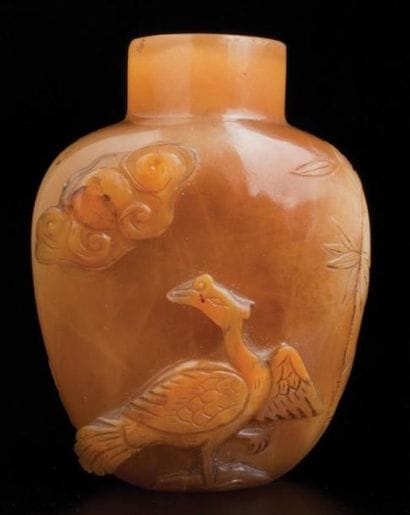 ANTIQUE FLACON TABATIÈRE OVOÏDE EN CHALCÉDOINE...