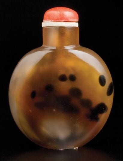 ANTIQUE FLACON TABATIÈRE OVALE EN VERRE À...