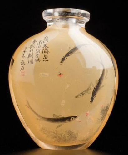 ANTIQUE FLACON TABATIÈRE OVALE EN VERRE PEINT...
