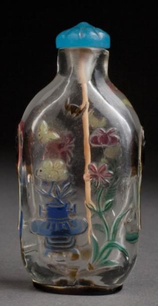 ANTIQUE FLACON-TABATIÈRE EN VERRE OVERLAY...