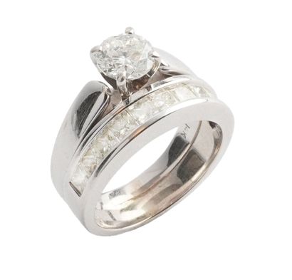 14K GOLD, DIAMONDS
Set of two (2) 14K white...