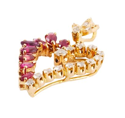 18K GOLD, RUBIES, DIAMONDS
Heart-shaped pendant...
