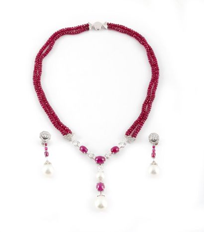 RUBIES, DIAMONDS, 18K GOLD, PEARLS /
Cartier...