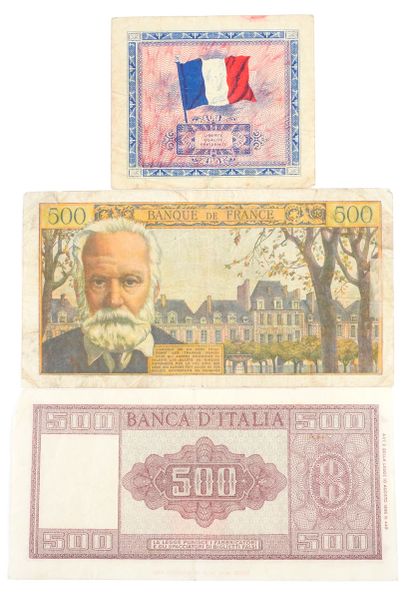 France, Italie
Lot de 5 billets comprenant...