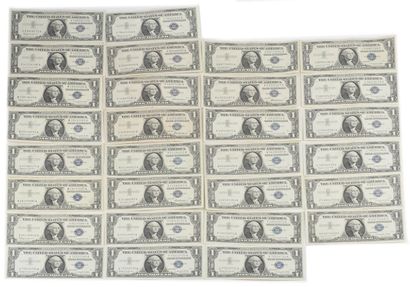 1$ DES ÉTATS UNIS
Lot comprenant 29 billets...