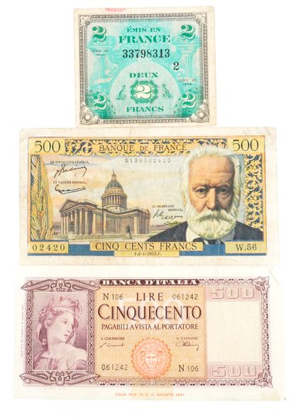 France, Italie
Lot de 5 billets comprenant...