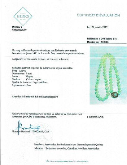 PERLES, OR 14K / PEARLS, 14K GOLD
Collier...