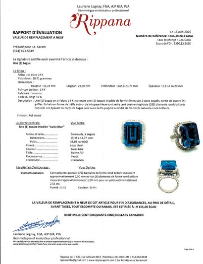 OR 14K, TOPAZE 23.69 CT, DIAMANTS / 14K GOLD,...