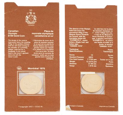 100$ CANADA 1976, OR 14K / 14K OLYMPIC GOLD...