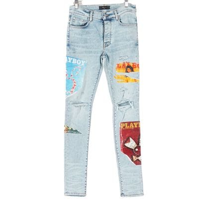 AMIRI X PLAYBOY 
Jean bleu clair en coton...
