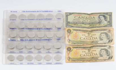 CANADA
Lot de pièces et billet du Canada...