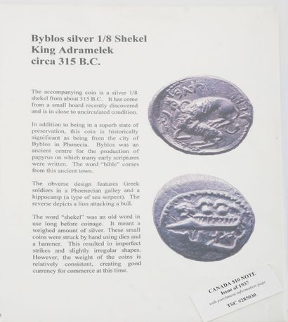 1/8 SHEKEL, CIRCA 315 avant J.-C.
Une pièce...
