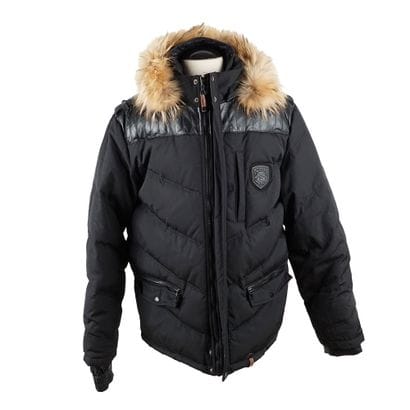 RUDSAK
Black quilted down jacket with leather...