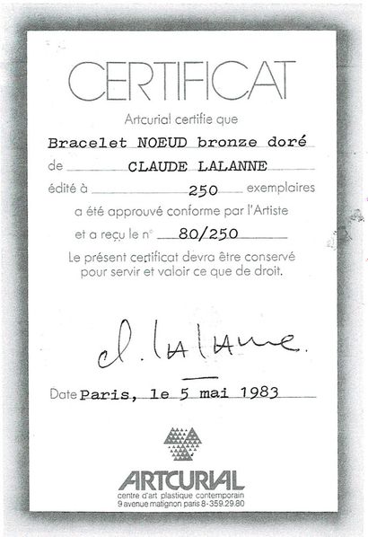 CLAUDE LALANNE (1925-2019)
Bracelet «Noeud»...