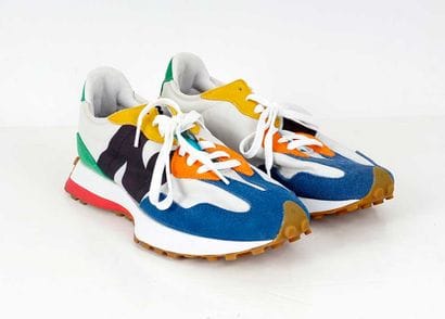 NEW BALANCE 
Light gray nylon 327 sneakers...
