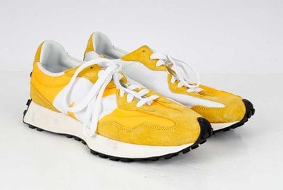 NEW BALANCE 
327 Yellow and white nylon sneakers...