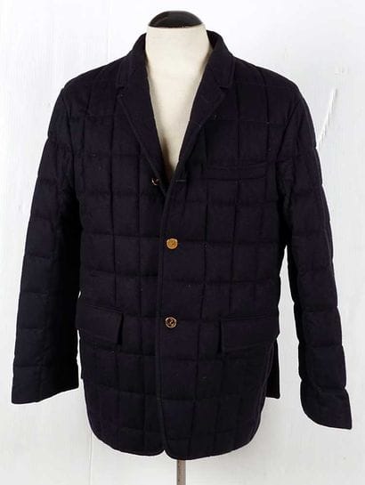 THOM BROWNE 
Dark blue quilted cashmere blazer...