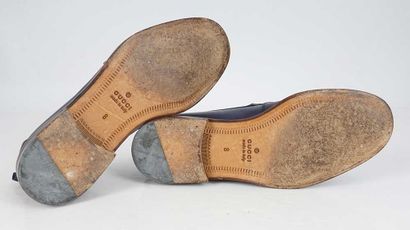 GUCCI
Blue leather penny loafers. 
Men's...