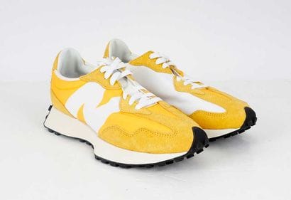 NEW BALANCE 
327 Yellow and white nylon sneakers...
