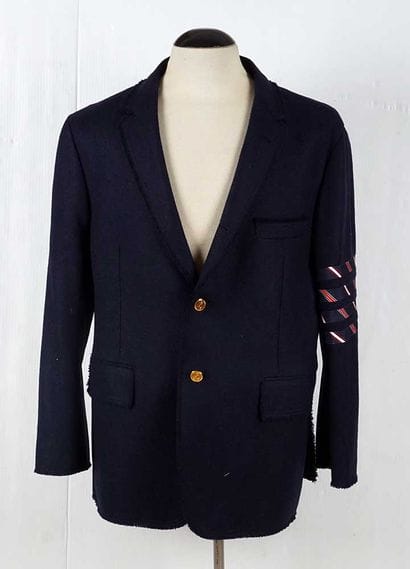 THOM BROWNE
Navy blue wool tailored jacket...