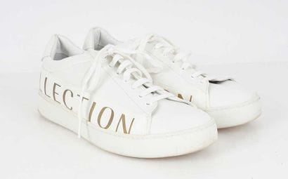 VERSACE 
White leather sneakers with braided...