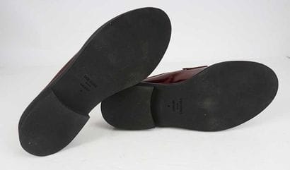 THOM BROWNE 
Burgundy patent leather mules...
