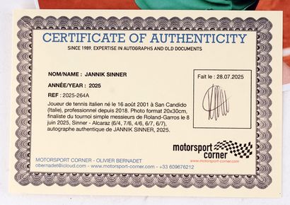 Jannick SINNER
Photo autographiée
Avec certificat...