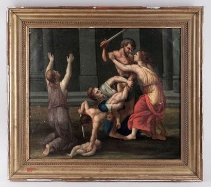 ÉCOLE FRANÇAISE XVIIIe
Le massacre des Innoncents.
Huile...