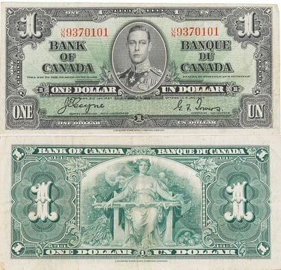 1$ DU CANADA 1937
Un billet de 1 $ du Canada...
