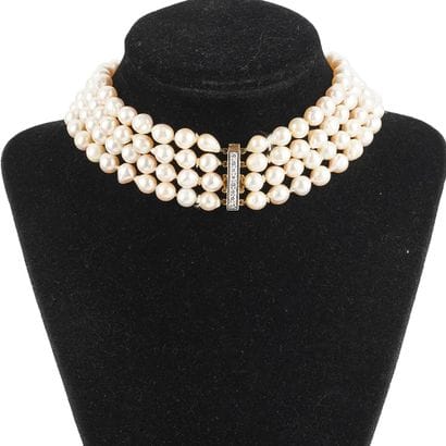 PERLES, OR 14K, DIAMANTS
Collier ras-du-cou...