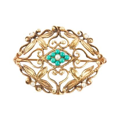 OR 14K, PERLE, TURQUOISE
Broche de style...