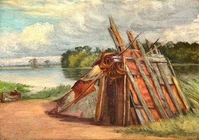 ÉCOLE CANADIENNE XIXe
Le campement Huile...