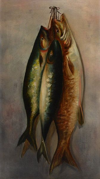 ÉCOLE ANGLAISE XIXe
Poissons Huile sur toile...