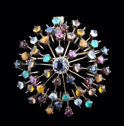 Broche en or 14kt sertie de pierres de couleurs....