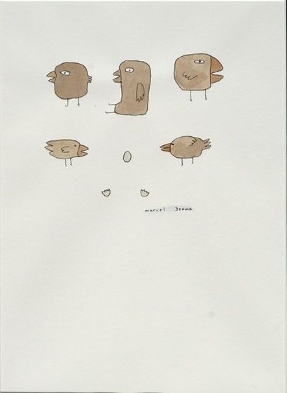 DZAMA, Marcel (1974-) Oeufs et oiseaux Aquarelle...
