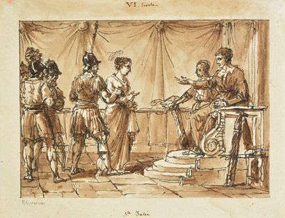 DESSIN ANCIEN Encre sur papier représentant...