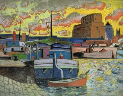 FORTIN, Marc-Aurèle (1888-1970) Bateaux amarrés...