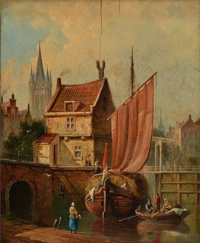 ÉCOLE FLAMANDE, XVIIIe s. Vue de Delft Huile...