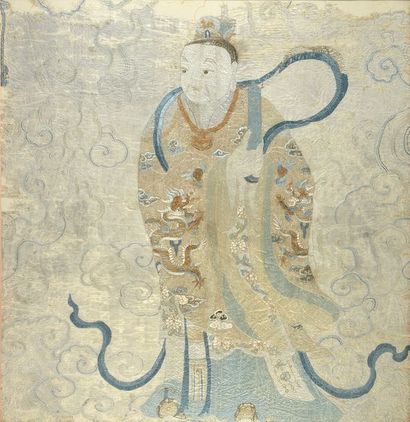 CHINE - BRODERIE SUR SOIE
PANNEAU ANCIEN...