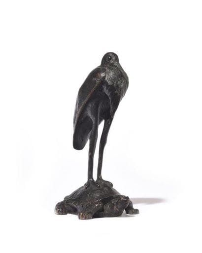 Cigogne posée sur une tortue Épreuve en bronze...