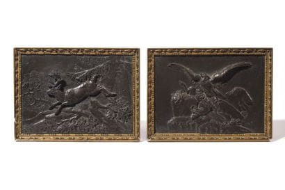 Aigle avec chamois Élan courant Deux plaques...