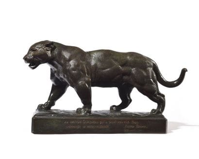 A-L BARYE	 Jaguar marchant Épreuve en bronze...