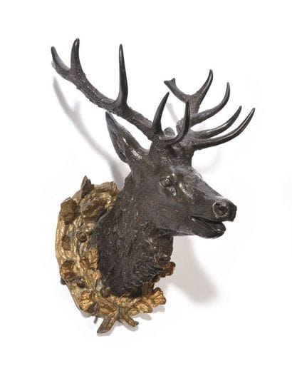 A-L BARYE	 Tête de cerf (entourée de feuilles...