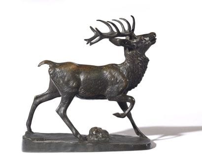 A-L BARYE	 Cerf debout Épreuve en bronze...