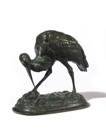 Alfred BARYE (1839 – 1882) Cigogne au crabe...