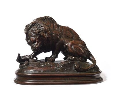 Lion au serpent N°2 Épreuve en bronze patiné,...