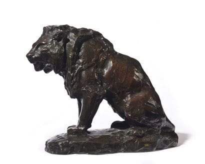 Lion assis (esquisse) Épreuve en bronze patiné,...