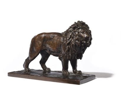 Lion debout Épreuve en bronze patiné 12 x...